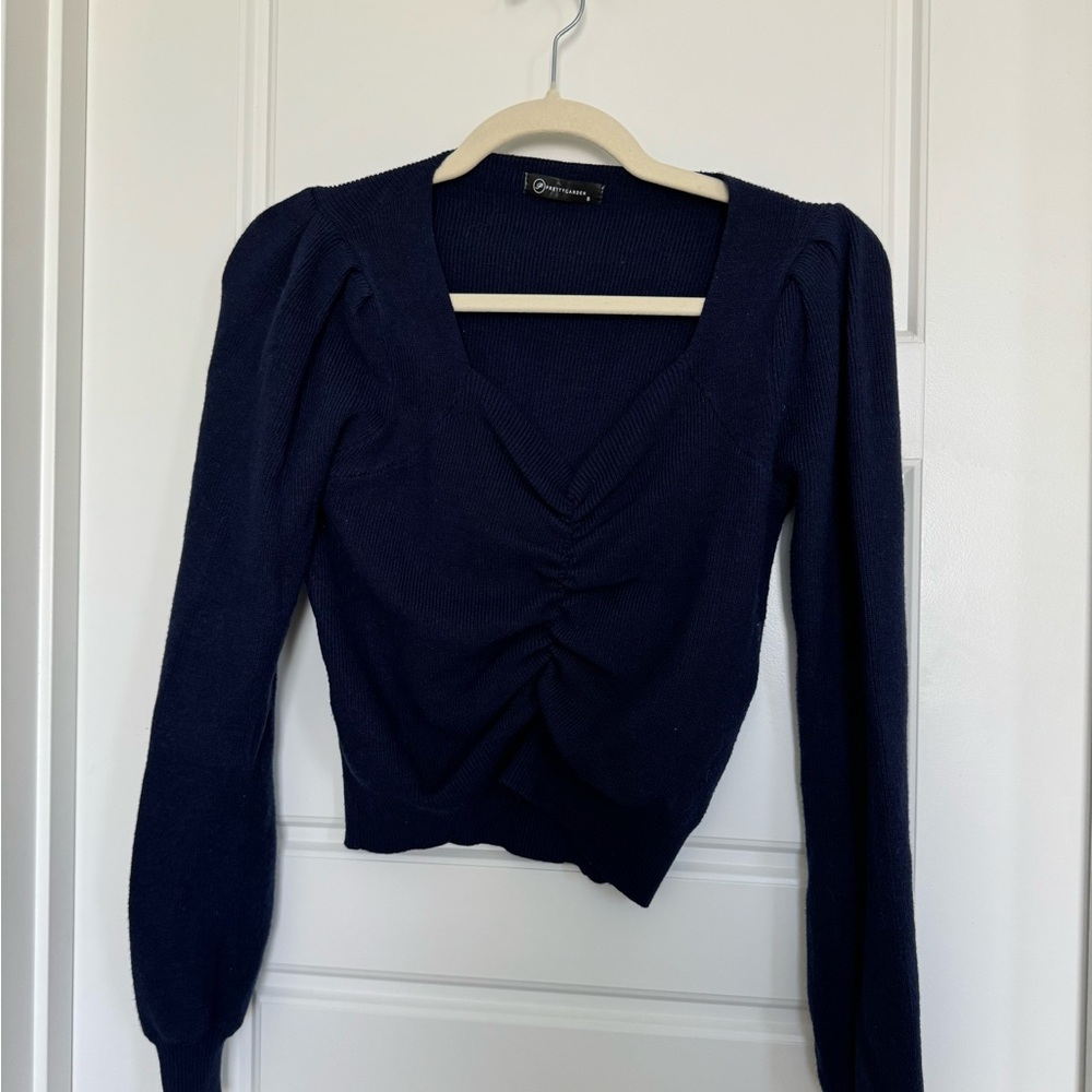 PRETTYGARDEN Fall Long Sleeve Cropped Sweaters Navy Blue Size Small - Picture 2 of 5